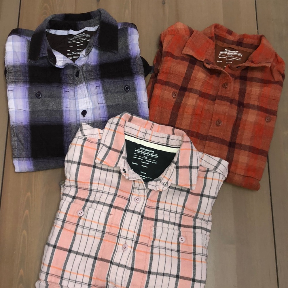 Collection of 3 100% Cotton REI Flannel Shirts. Size Small
